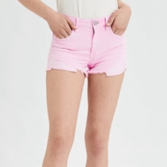 🤍3/$30 AEO Hi Rise Shortie Pink Shorts 0 - Picture 1 of 11
